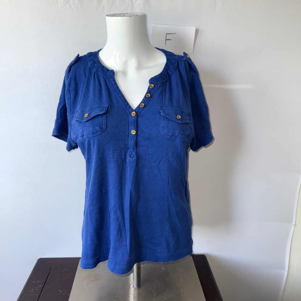 Splash Top Henley Utility Military Style Royal Blue Women 2X